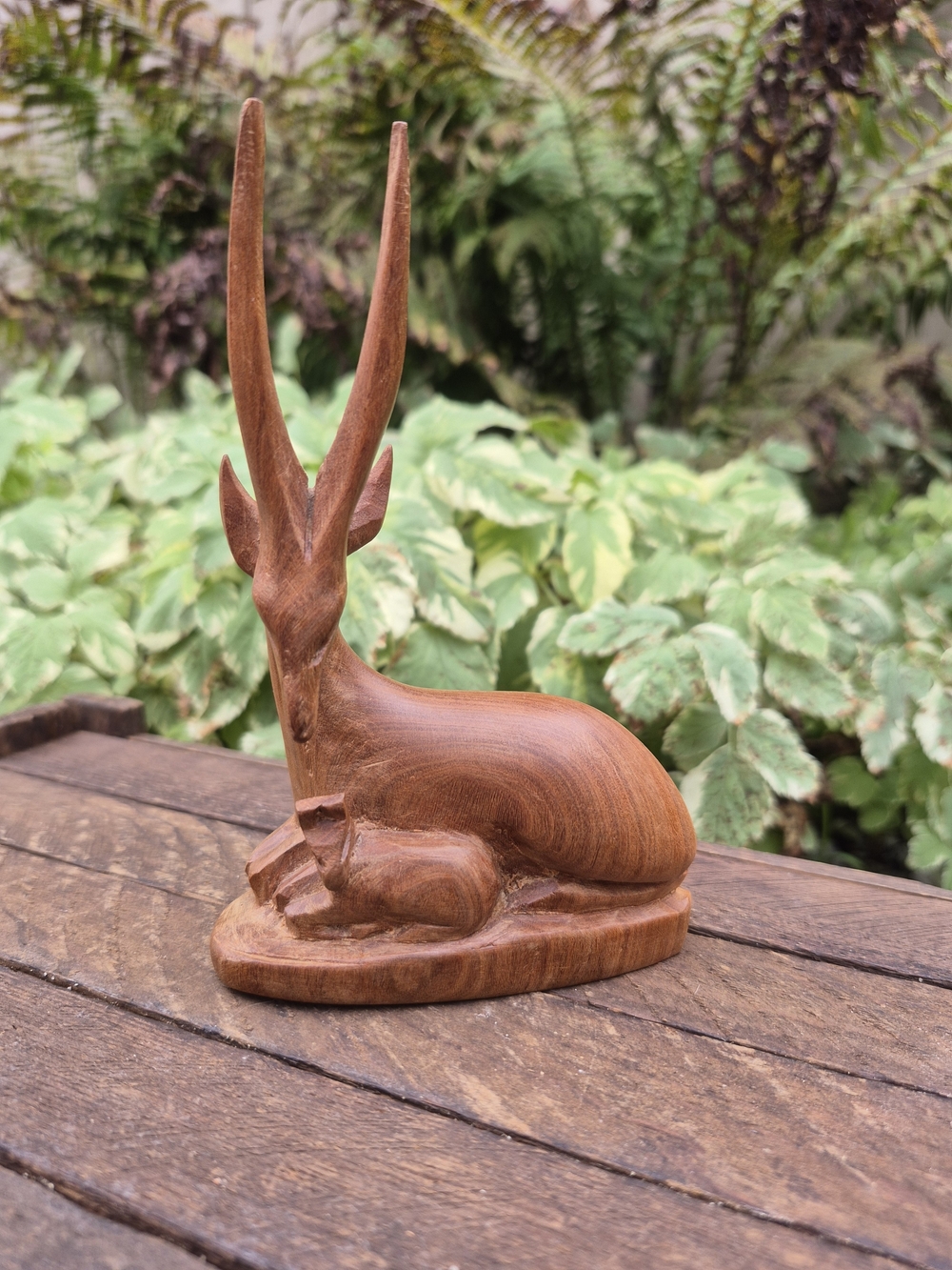 Vintage MCM Carved Wood Gazelle Antelope Mother Calf Sculpture Boho Shelf Decor